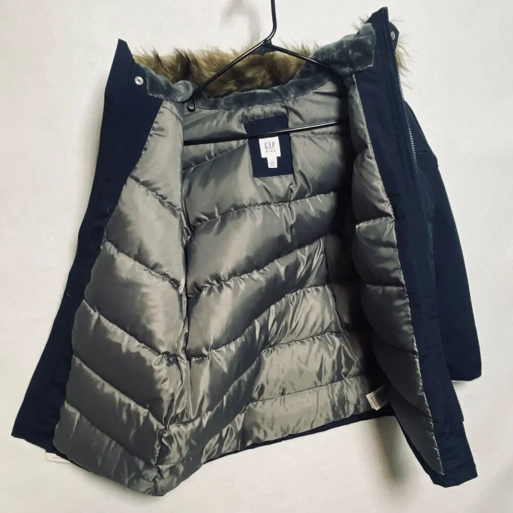 Gap Kids Down Fill Parka Faux Fur Youth XXL Navy Blue NWT